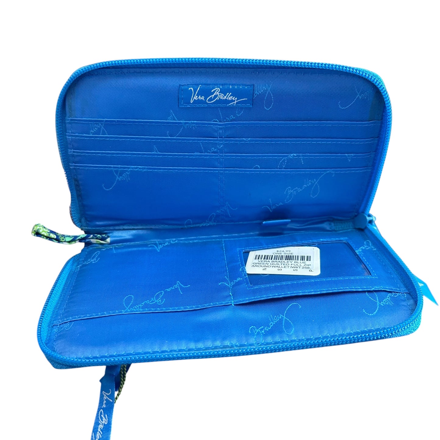 VERA BRADLEY BLUE GREEN QUILTED FULL ZIP AROUND WALLET NWT 258 OS