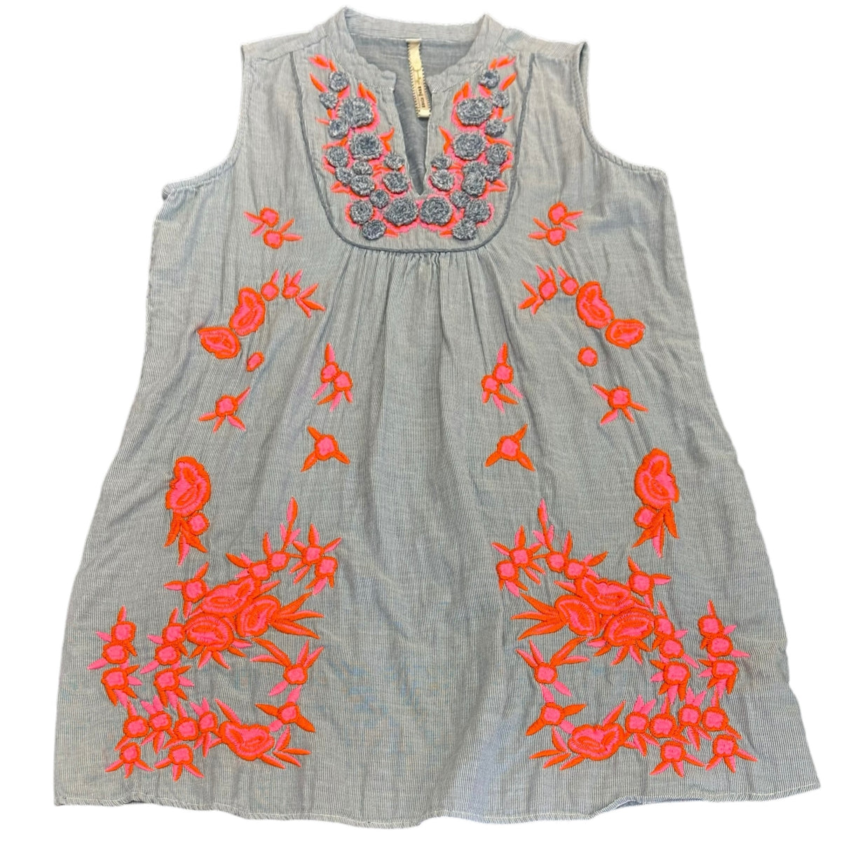 UNCLE FRANK BLUE WHITE STRIPED DRESS NEON EMBROIDERY 298 XL