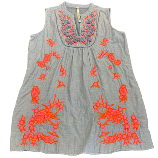 UNCLE FRANK BLUE WHITE STRIPED DRESS NEON EMBROIDERY 298 XL