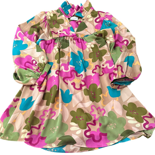 ADRIENNE COLORFUL SATIN PUFF SLEEVE DRESS 53 2X