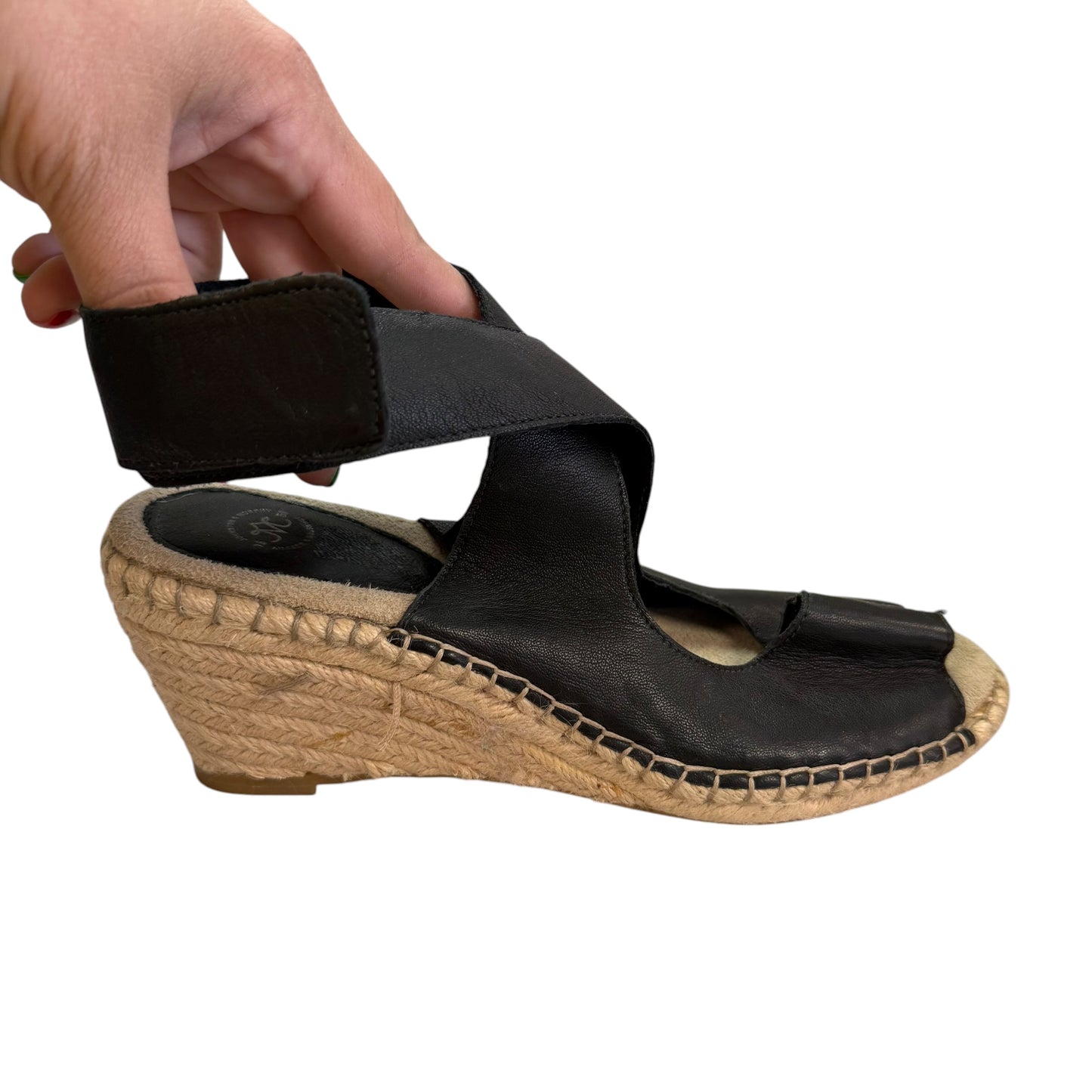 JOHNSTON & MURPHY BLACK LEATHER ESPADRILLE WEDGES NWOT 100 SZ 7