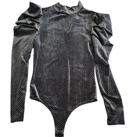 TCEC BLACK VELOUR BODYSUIT SILVER POLKA DOTS 251 SMALL