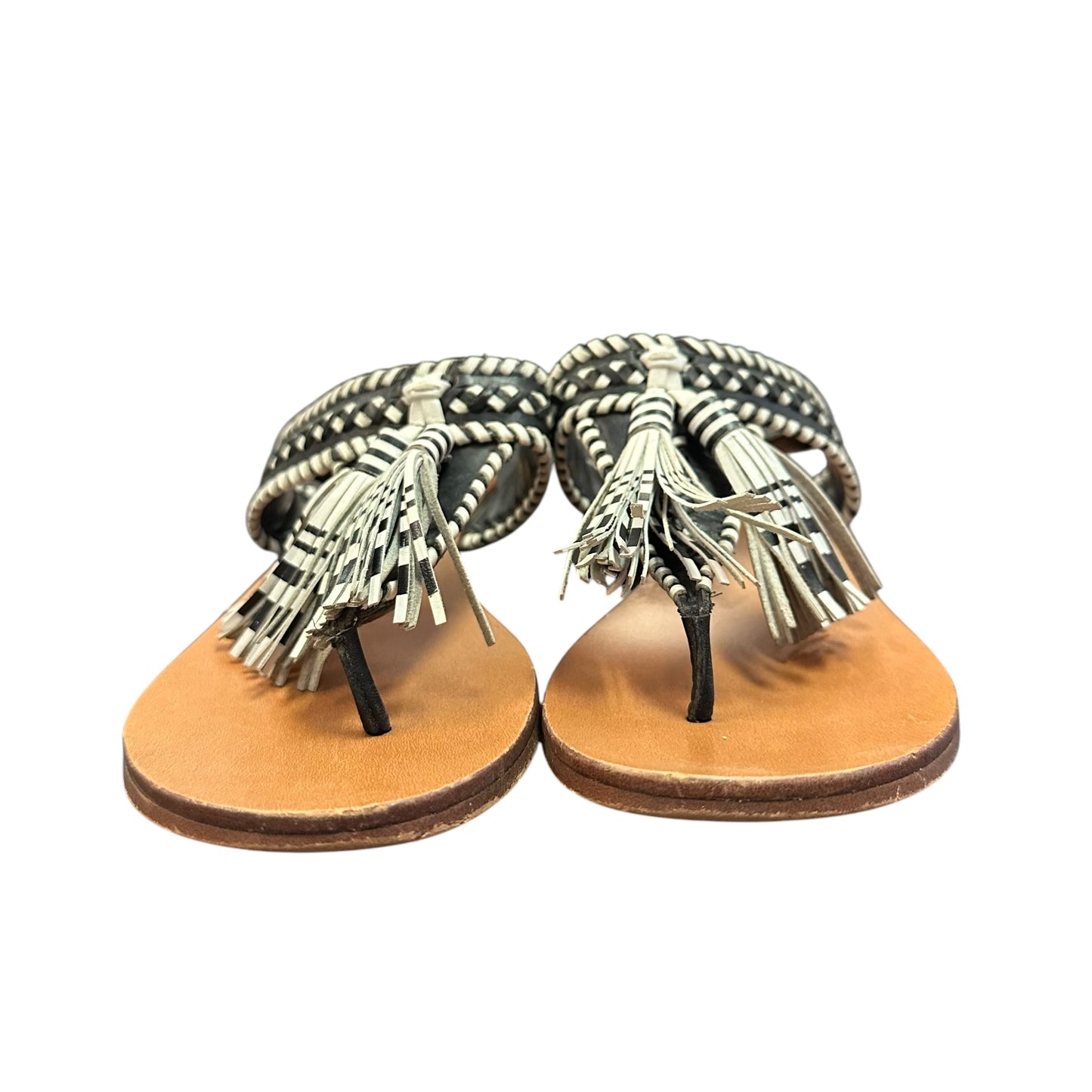 VINCE CAMUTO REBEKA TASSEL BLACK WHITE LEATHER SANDALS 126 SZ 7.5