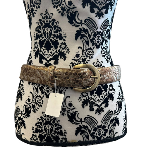 W. KLEINBERG BRONZE EMBOSSED SNAKESKIN LEATHER BELT NWOT 216 MEDIUM