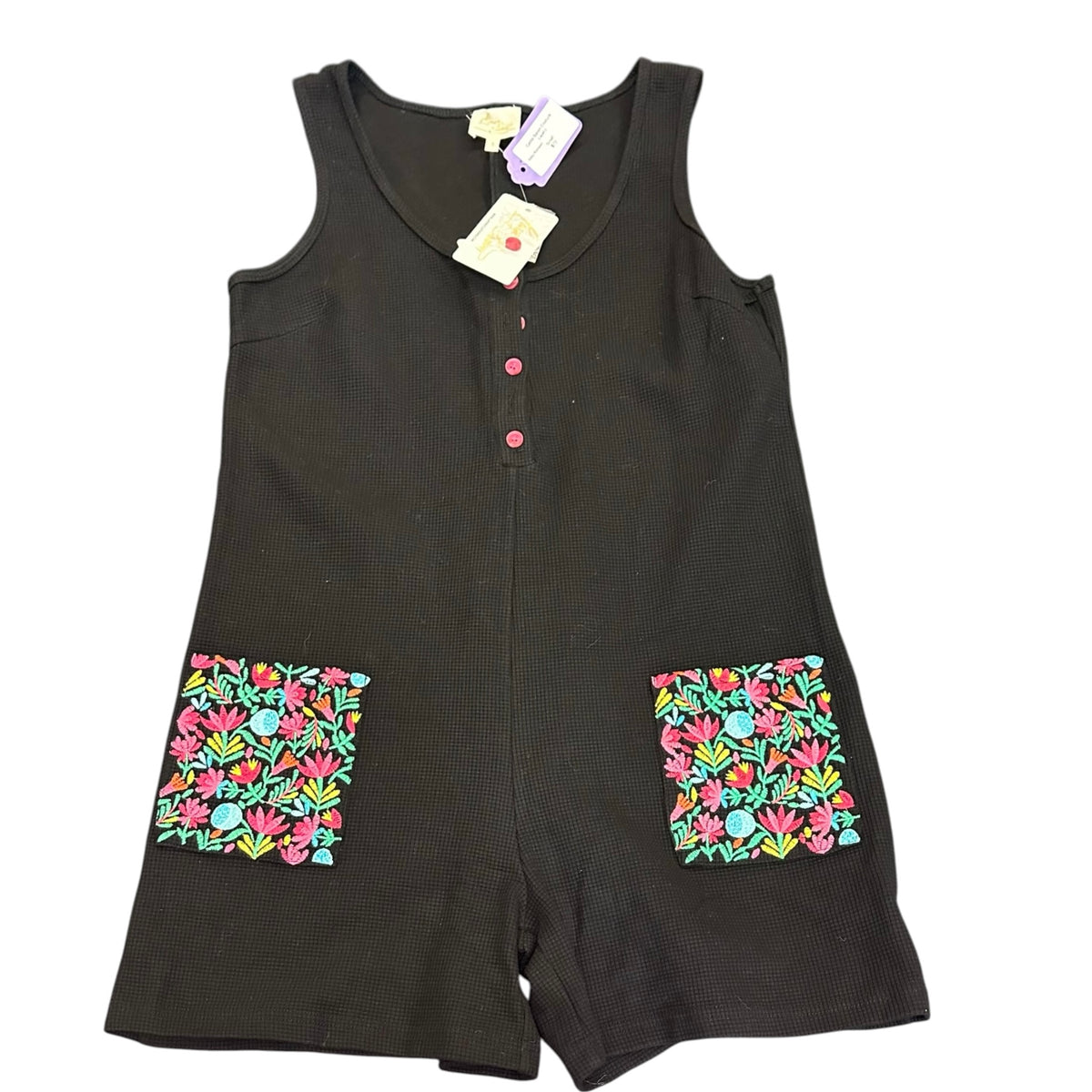 LAYERZ CLOTHING BLACK ROMPER EMBROIDERED POCKETS NWT 298 SMALL