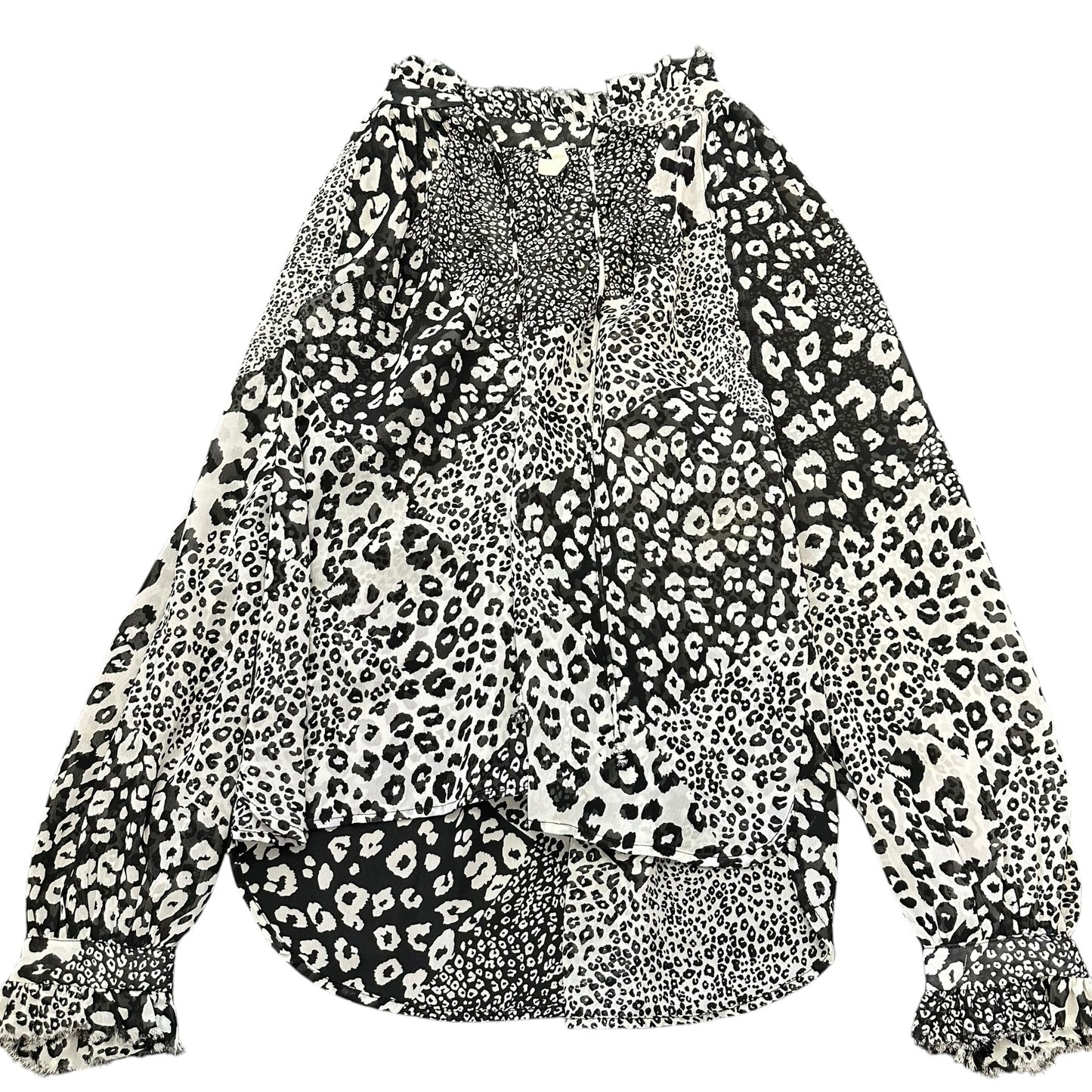 ELAN BLACK WHITE ANIMAL PRINT SEMI SHEER BLOUSE 262 M/L