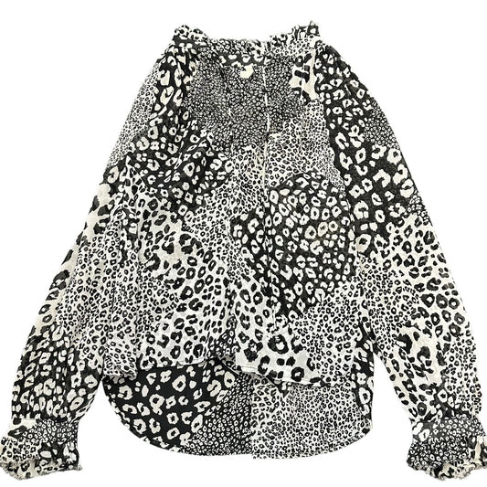 ELAN BLACK WHITE ANIMAL PRINT SEMI SHEER BLOUSE 262 M/L