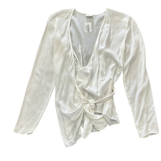 BABATON CREAM SATIN LONG SLEEVE WRAP BLOUSE 100 XS