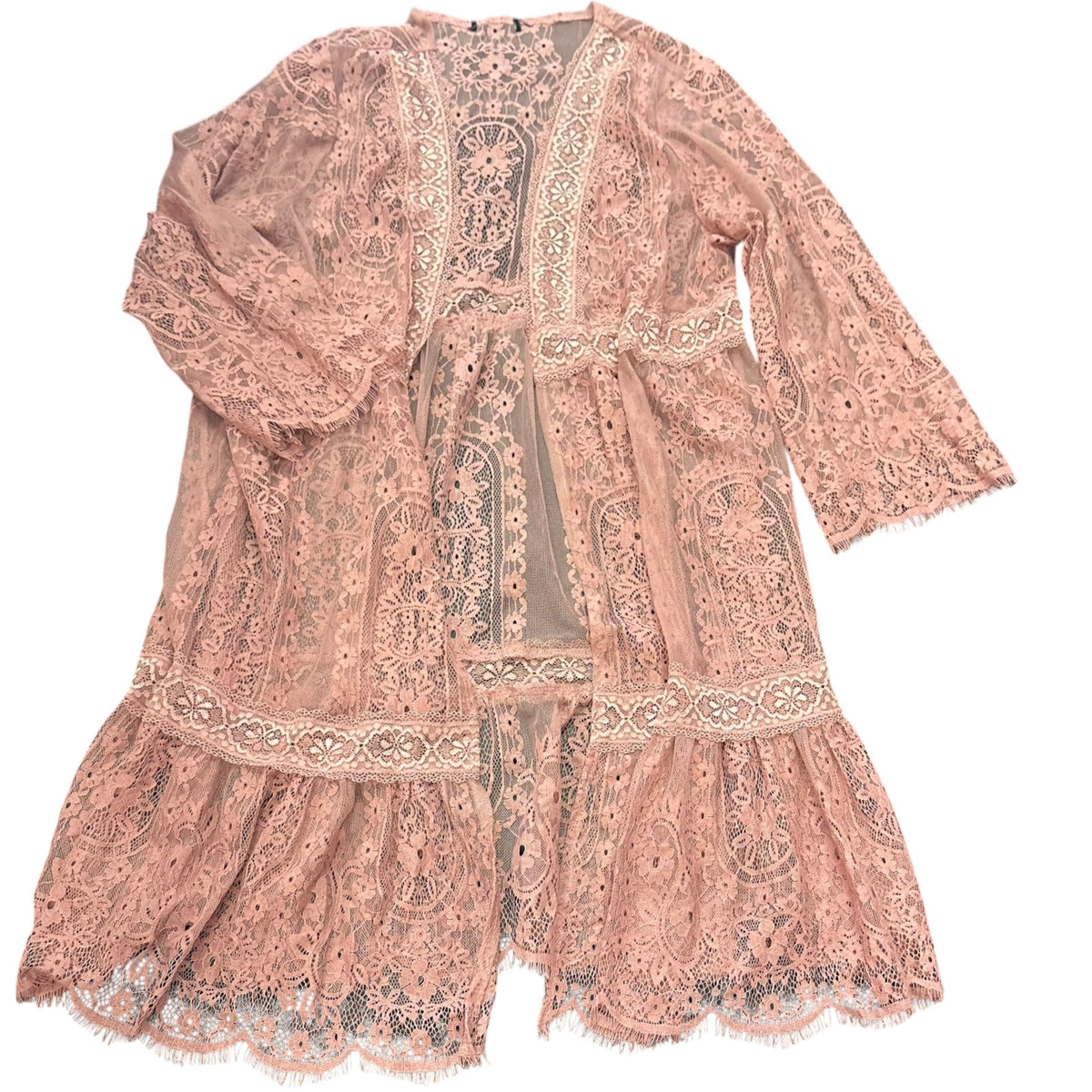 ROSE PINK LACE OPEN FRONT KIMONO 100 M/L