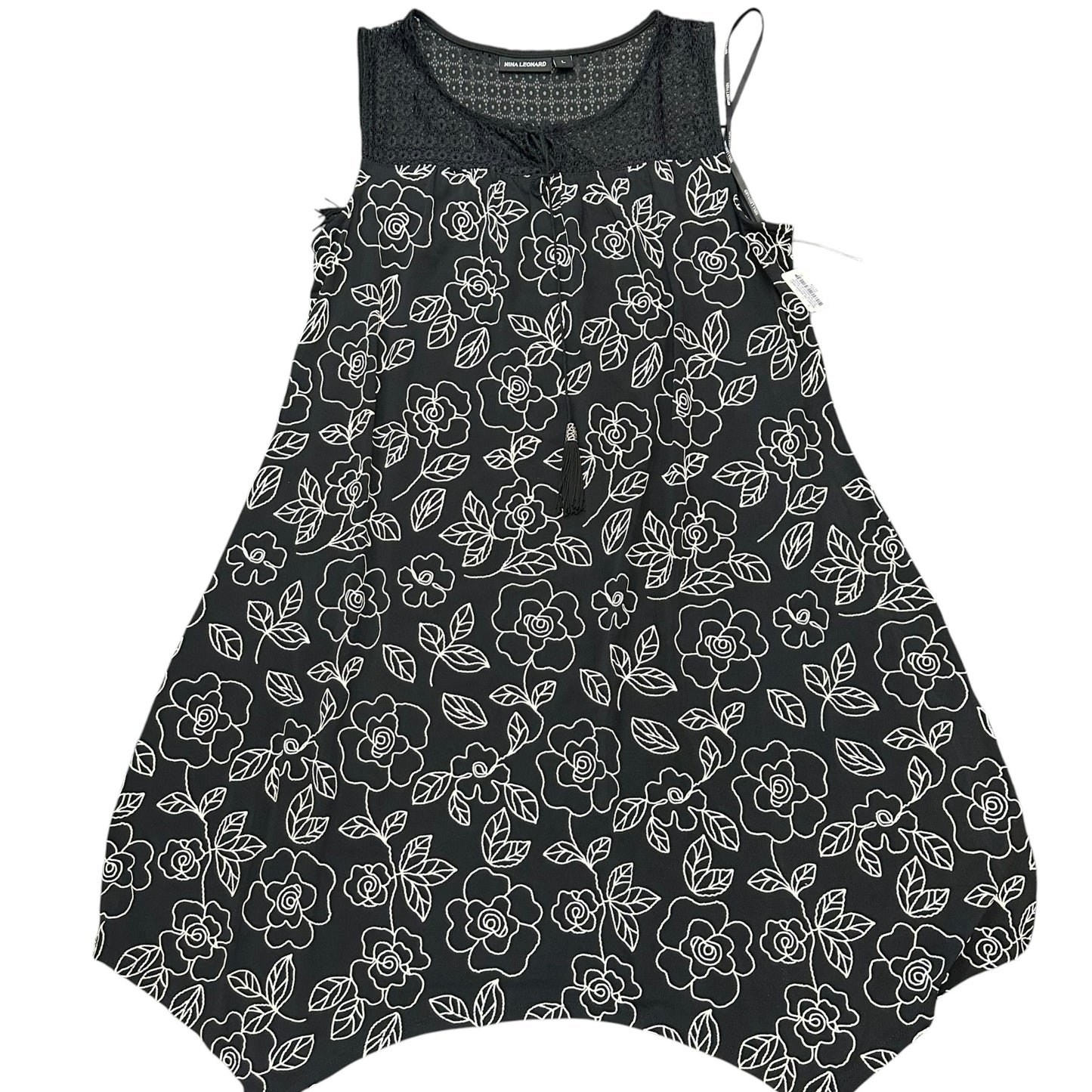 NINA LEONARD BLACK WHITE FLORAL SLEEVELESS DRESS 281 LARGE