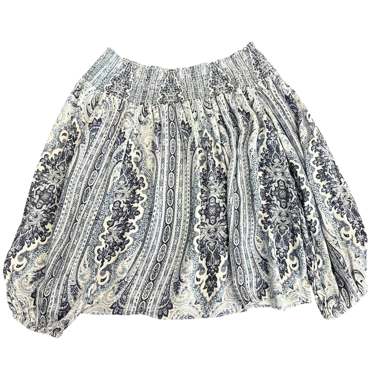 ALICE & OLIVIA OFF SHOULDER BLUE NAVY PAISLEY BLOUSE 249 XS