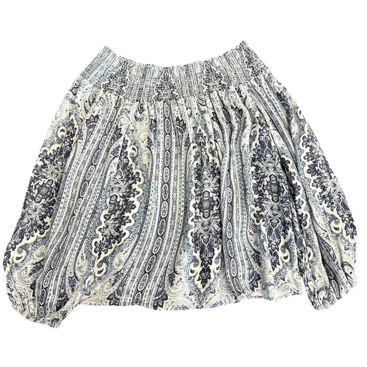 ALICE & OLIVIA OFF SHOULDER BLUE NAVY PAISLEY BLOUSE 249 XS