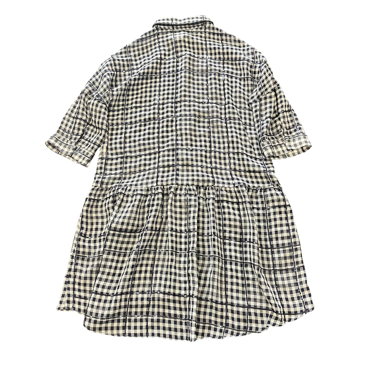 ZARA BASIC NAVY WHITE GINGHAM  BUTTONED DRESS 100 SMALL