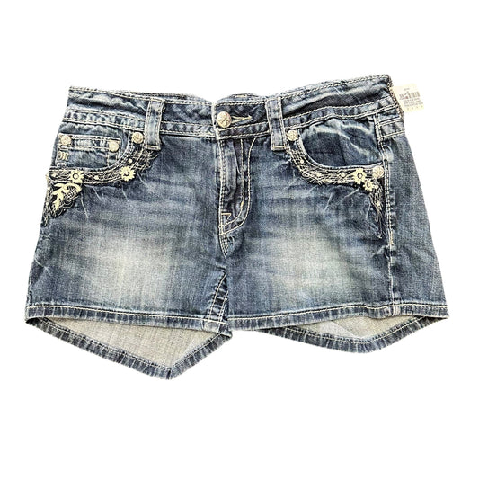 MISS ME BLUE DENIM SHORTS EMBELLISHED CROSS SHORTS 251 SZ 29