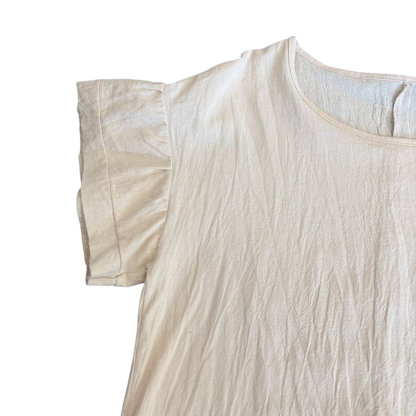 BEIGE SHIFT DRESS POCKETS FRAYED HEM 100 SMALL