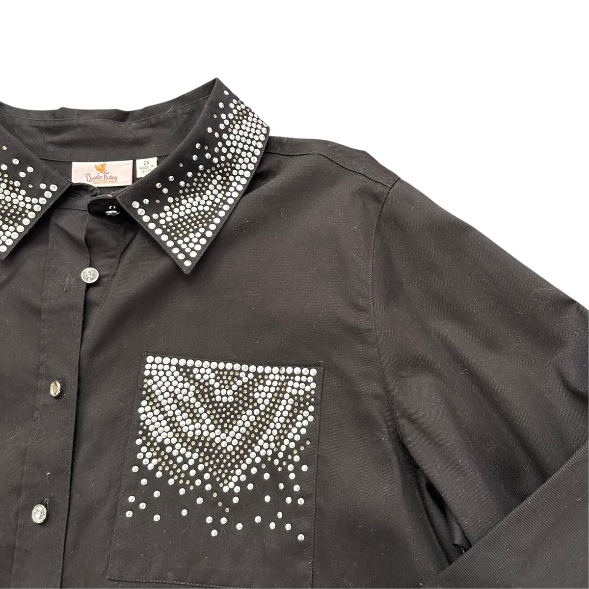 QUACKER FACTORY BLACK BUTTON UP RHINESTONE STUDDED 272 2X