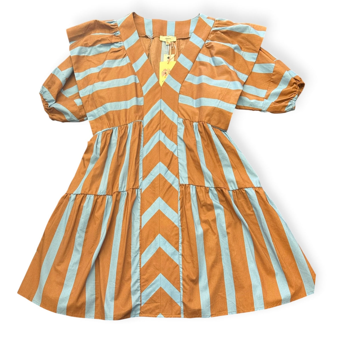 ENTRO BROWN BLUE STRIPED DRESS NWT 100 MEDIUM