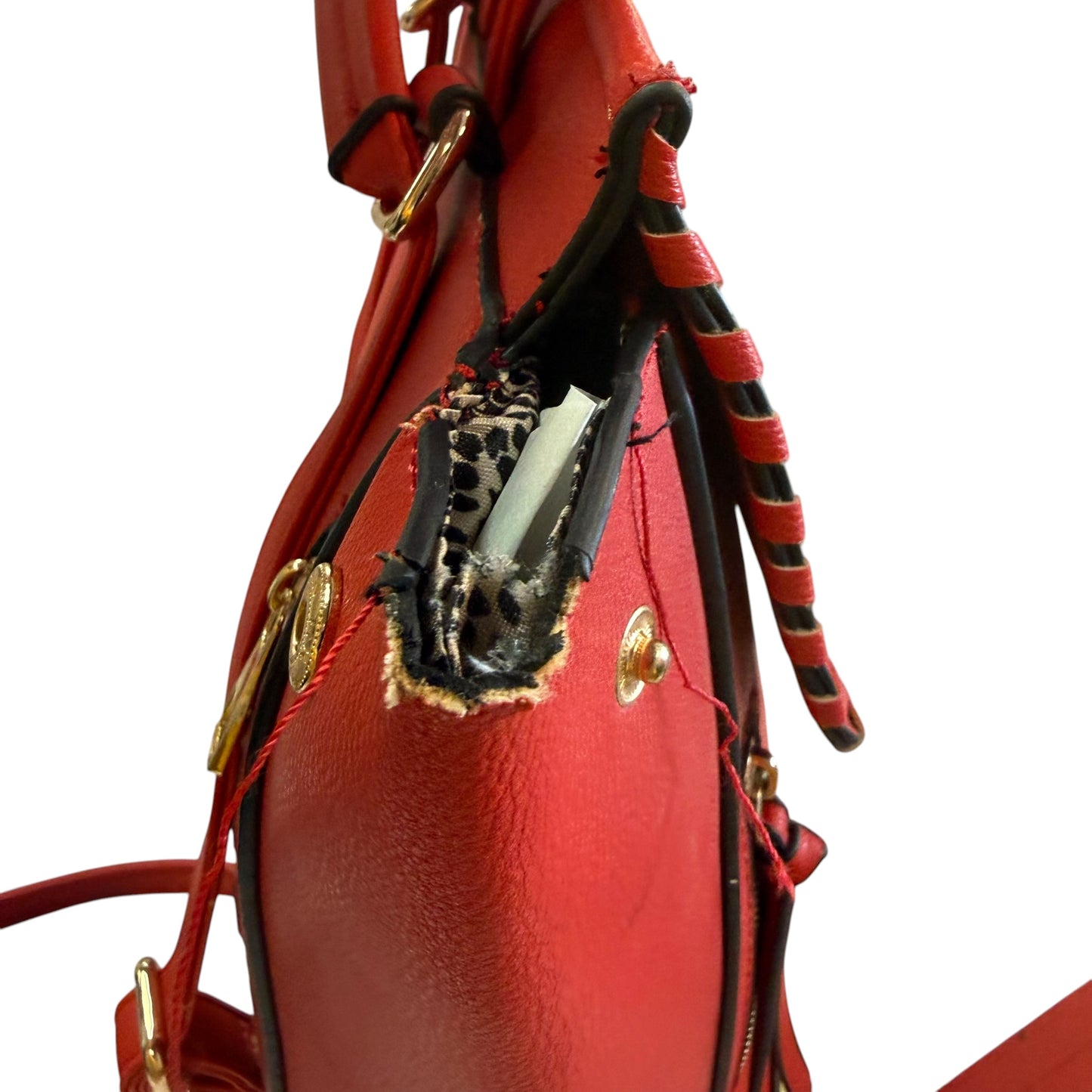 RED FAUX LEATHER BACKPACK W WALLET *DAMAGED 263 OS