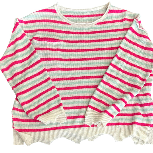 TEAL WHITE PINK STRIPED OVERSIZED SHIRTS 124 MEDIUM