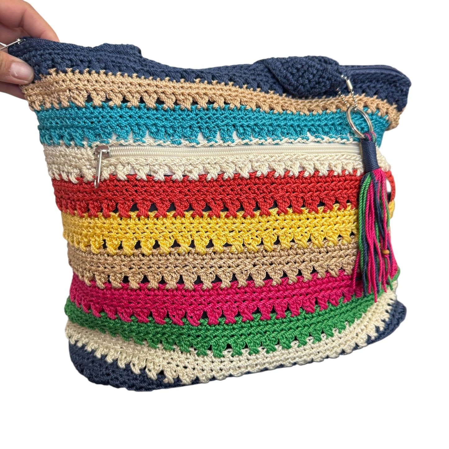 THE SAK RAINBOW STRIPE CROCHET SMALL HOBO SHOULDER BAG 258 OS