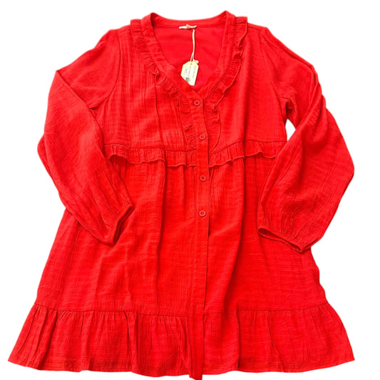 JODIFL TOMATO RED LONG SLEEVE DRESS RUFFLES NWT 100 LARGE
