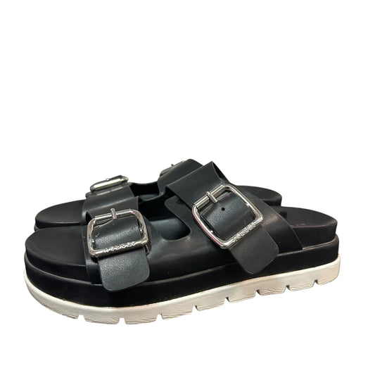 J SLIDES BLACK WHITE PLATFORM SANDALS 279 SZ 10