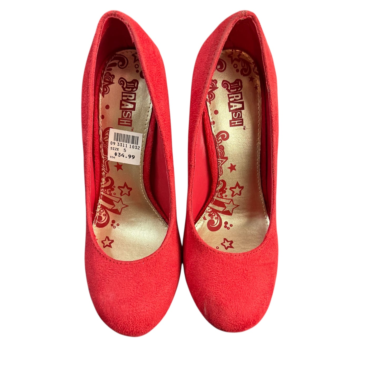 BRASH RED PLATFORM FAUX SUEDE HEELS SZ 6