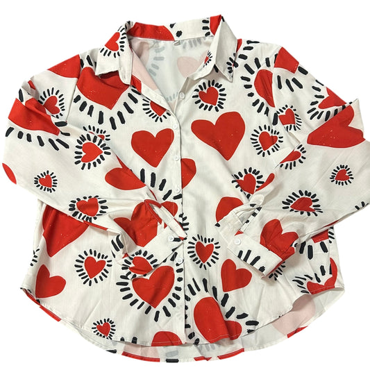 WHITE HEART BUTTON UP BLOUSE 279 XL