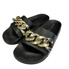 MADDEN GIRL GOLD CHAIN SLIDES 122 Sz 6