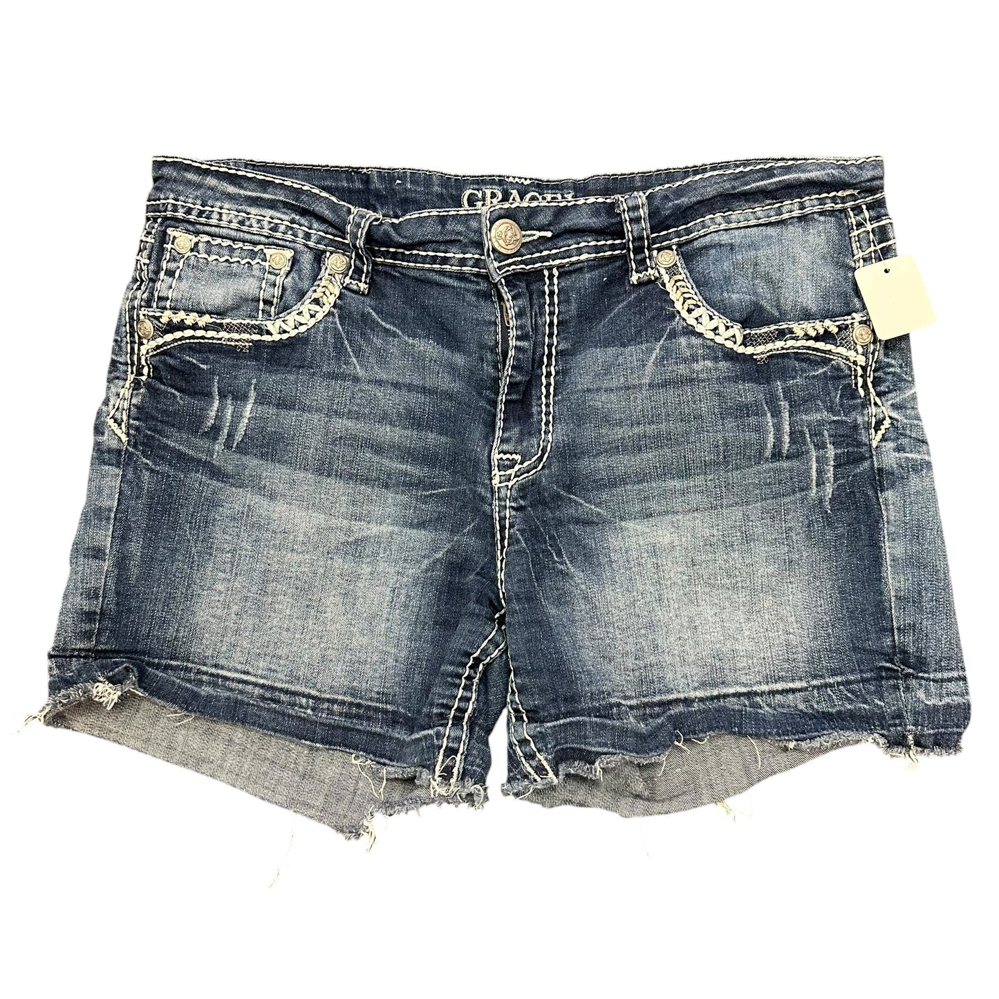 GRACE DENIM BLUE JEAN SHORTS EMBROIDERED 276 SZ 32/12