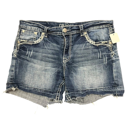 GRACE DENIM BLUE JEAN SHORTS EMBROIDERED 276 SZ 32/12