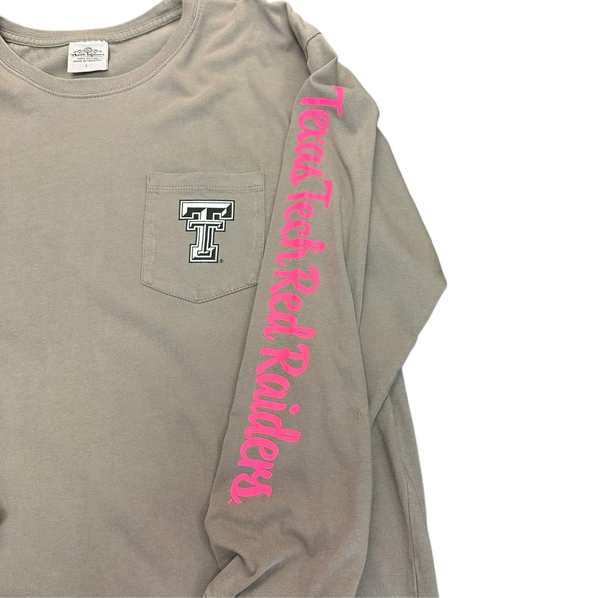THREE SQUARE GRAY NEON PINK TEXAS TECH LONG SLEEVE TSHIRT 289 LARGE