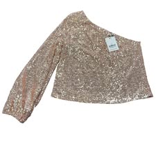 SUGAR LIPS BLUSH ONE SHOULDER SEQUINS TOP 143 NWT $69 SMALL