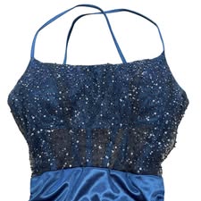 WINDSOR NAVY FULL LENGTH DRESS 32 SZ 1/2