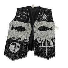 VINTAGE SEQUINS BEADED BEACH VEST 84 SMALL