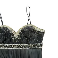 BLACK PLEATED EMBELLISHED COCKTAIL DRESS 100 Sz 6