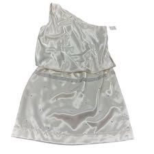 ALLEN B WHITE SATIN ONE SHOULDER DRESS W RHINESTONES 84 SZ 8