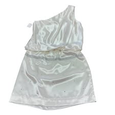 ALLEN B WHITE SATIN ONE SHOULDER DRESS W RHINESTONES 84 SZ 8