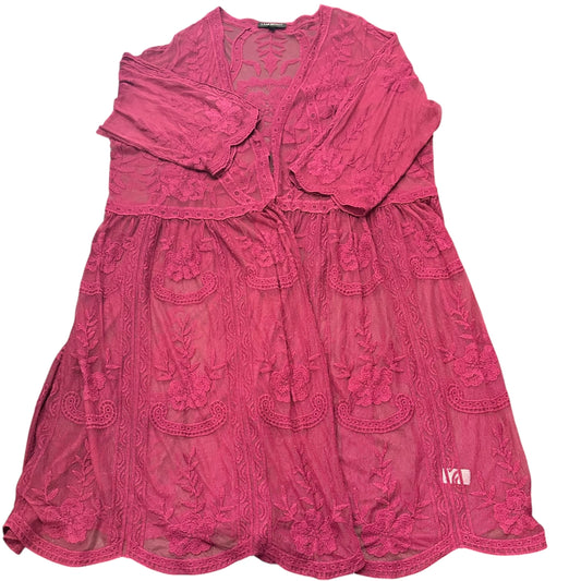 LANE BRYANT MAROON MESH EMBROIDERED KIMONO 244 SZ 18/20