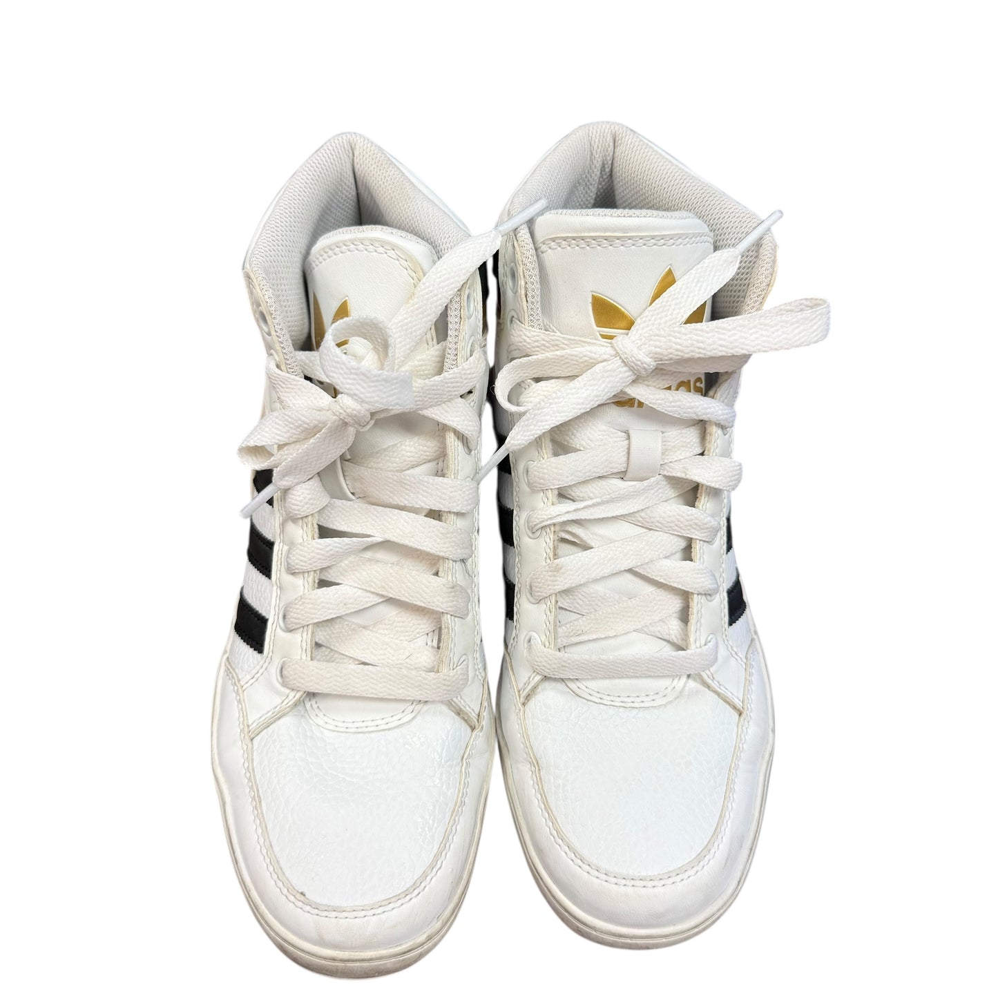ADIDAS HARD COURT HIGH WHITE BLACK GOLD SNEAKERS 100 SZ 6