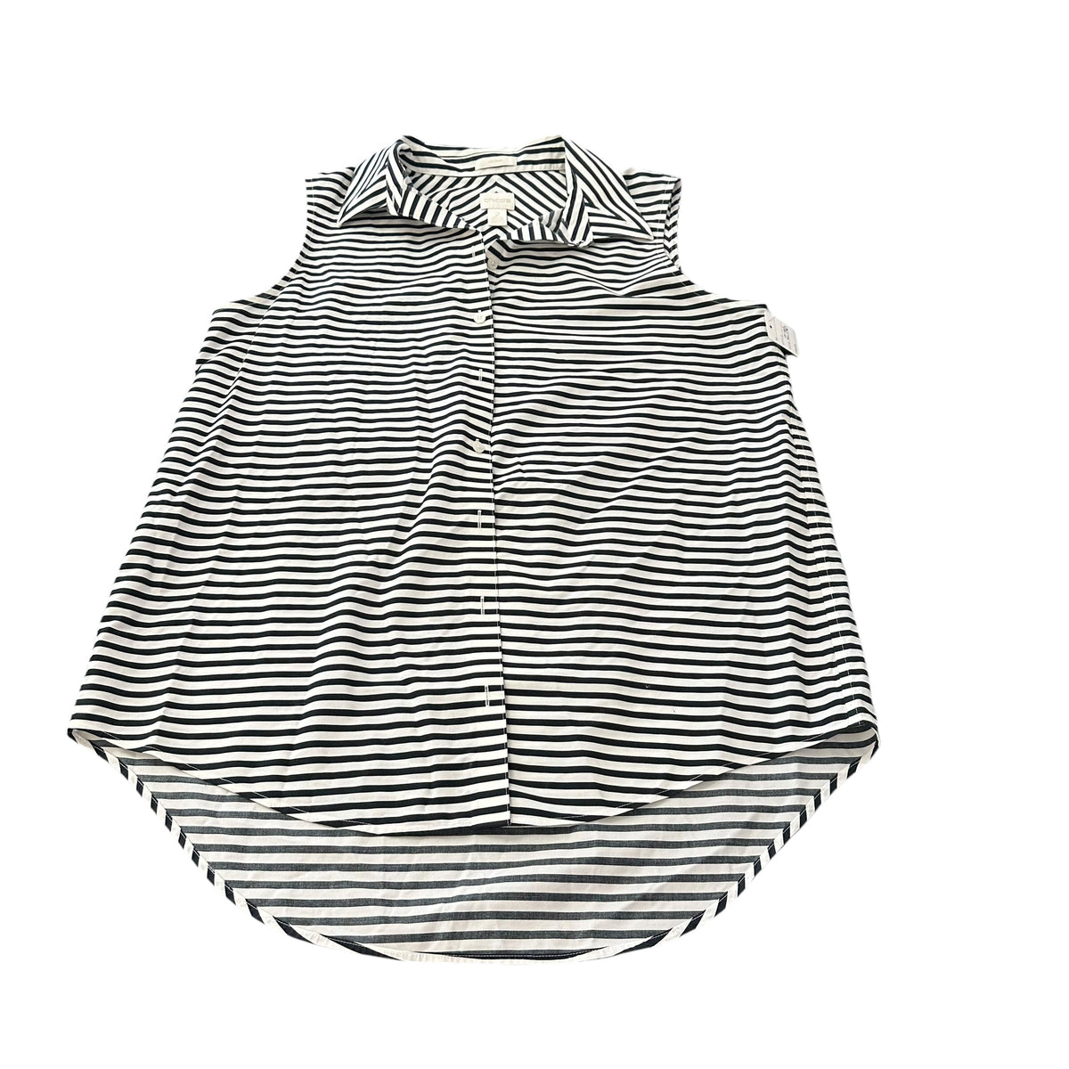 CHICOS BLACK WHITE STRIPED SLEEVELESS BUTTON UP BLOUSE NO IRON 276 LARGE