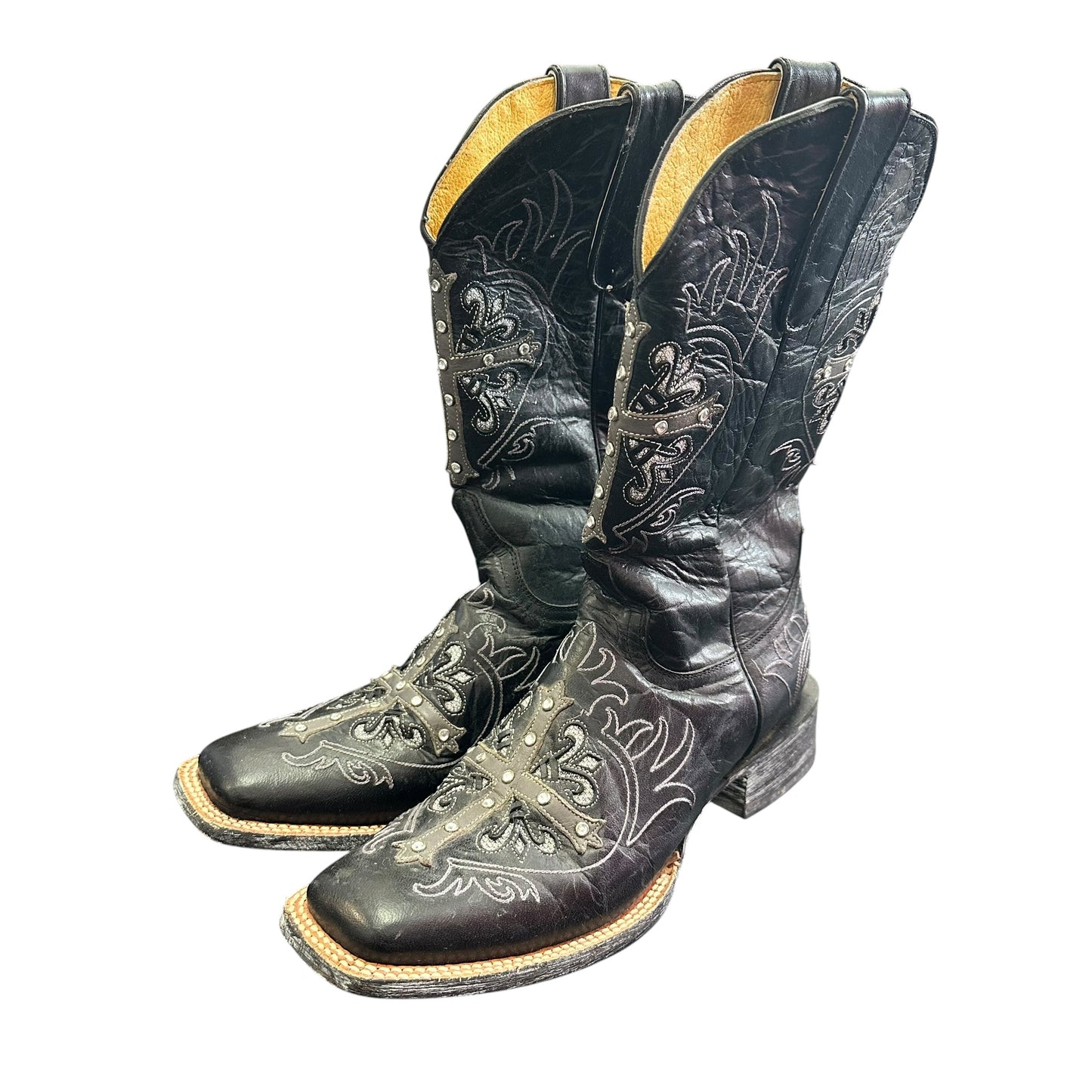 CORRAL WESTERN BLACK LEATHER BOOTS CROSS STUDDED 263 SZ 8.5