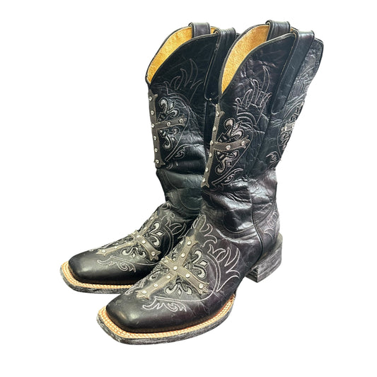 CORRAL WESTERN BLACK LEATHER BOOTS CROSS STUDDED 263 SZ 8.5