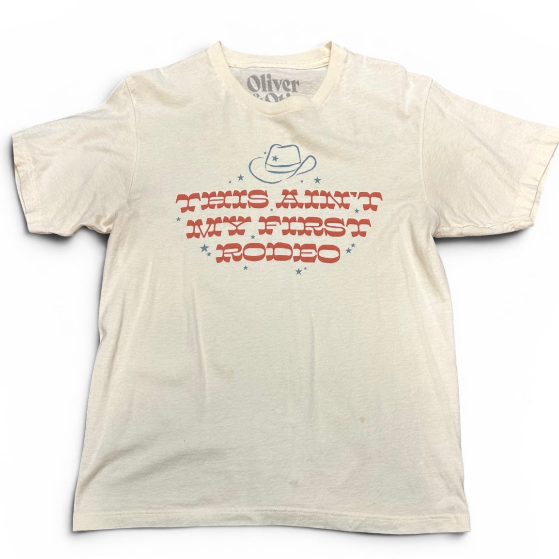OLIVER OTIS BEIGE TSHIRT THIS AINT MY FIRST RODEO 100 MEDIUM *SPOT
