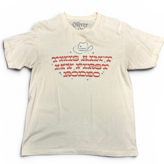 OLIVER OTIS BEIGE TSHIRT THIS AINT MY FIRST RODEO 100 MEDIUM *SPOT
