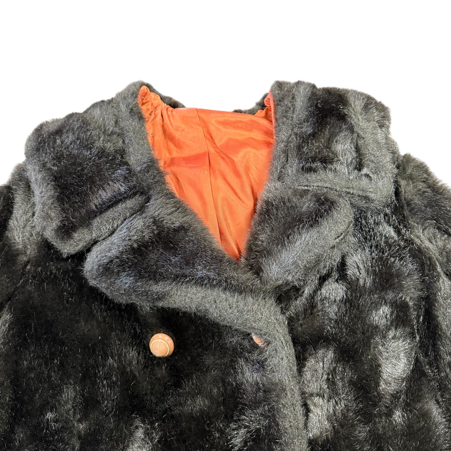 VINTAGE FAUX FUR COAT LINED BROWN DOUBLE BREASTED 100 MEDIUM