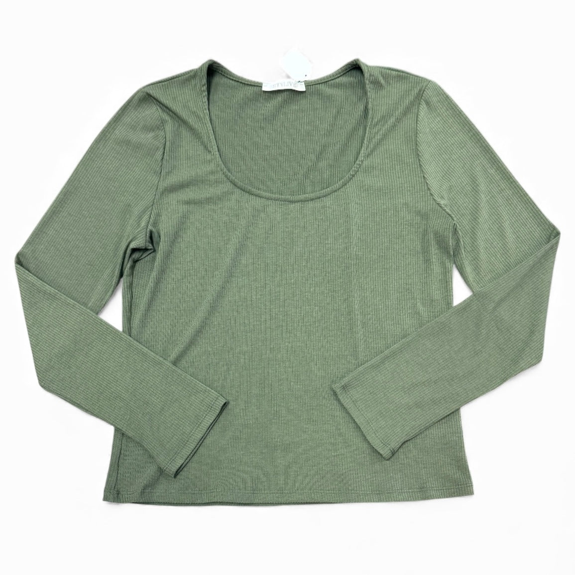 STYLIVE GREEN RIBBED LONG SLEEVE SCOOP NECK TOP XL