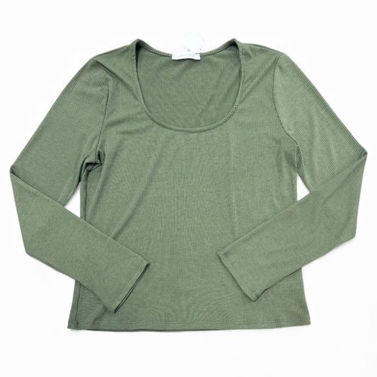 STYLIVE GREEN RIBBED LONG SLEEVE SCOOP NECK TOP XL