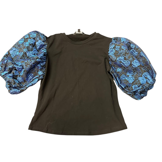 STRUT & BOLT BLACK BLUE PUFF SLEEVE BLOUSE 100 SMALL