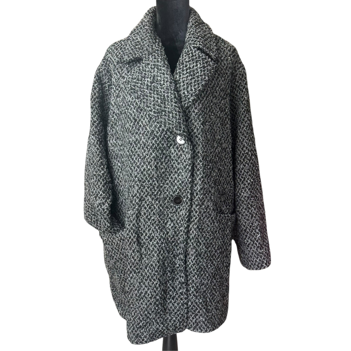 NICOLE BY NICOLE MILLER BLACK & WHITE WOOL BLEND COAT 100 XL
